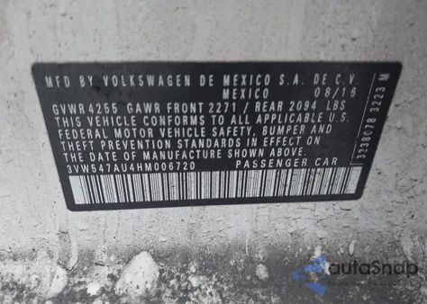 2017 Volkswagen Golf Gti Se 4-Door из США, поврежденный, VIN 3VW547AU4HM006720